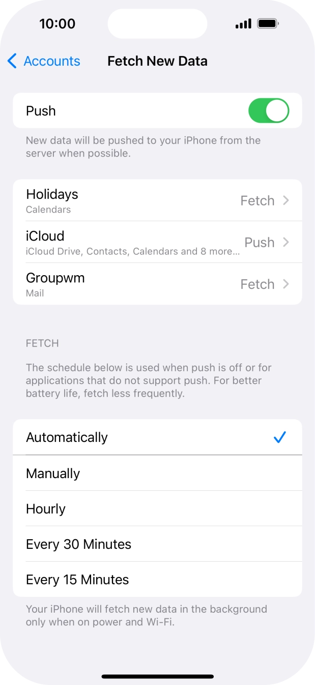 Press the indicator next to 'Push' to turn the function on or off. Press the indicator next to 'Push' to turn the function on or off.