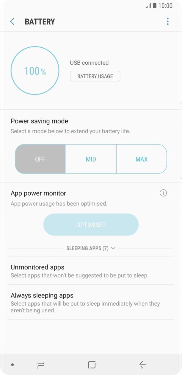 Press the required setting.