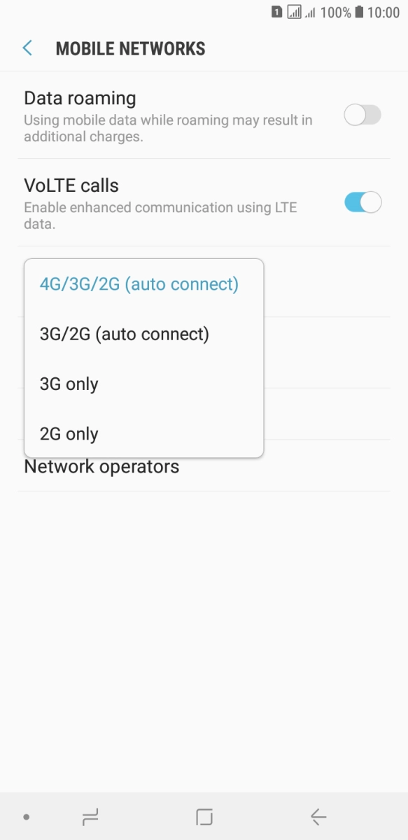 Press the required network mode.