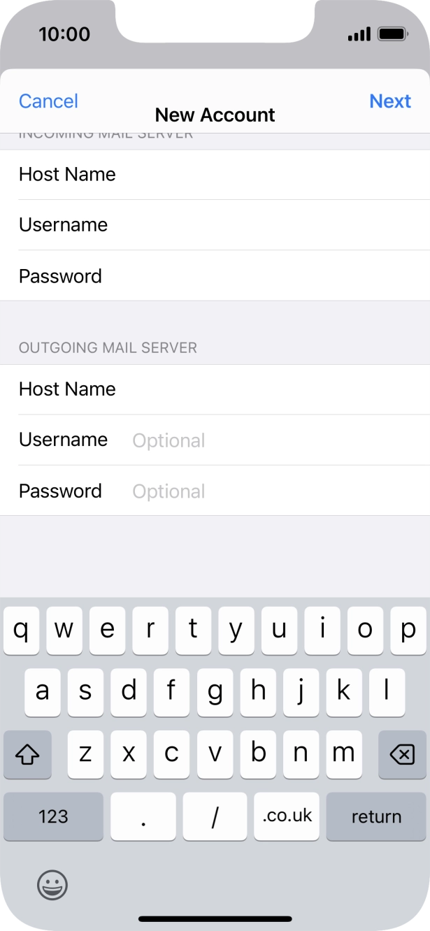 Press Username and key in the username for your email account. Press Username and key in the username for your email account.