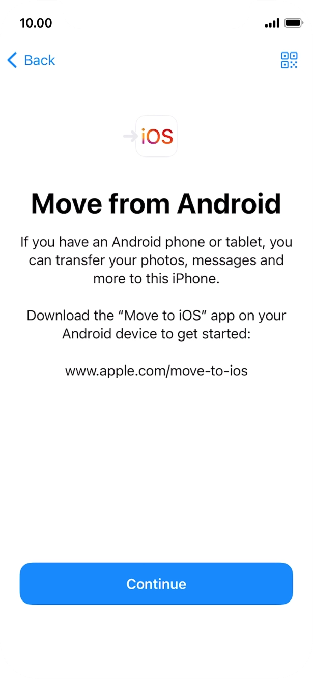 To transfer content to your phone, you need to install the app 'Move to iOS' on the Android phone. When the app is installed, press Continue.