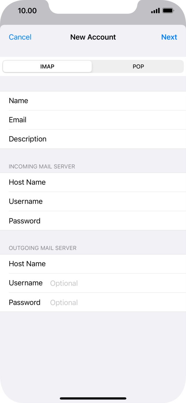 Press Username and key in the username for your email account. Press Username and key in the username for your email account.