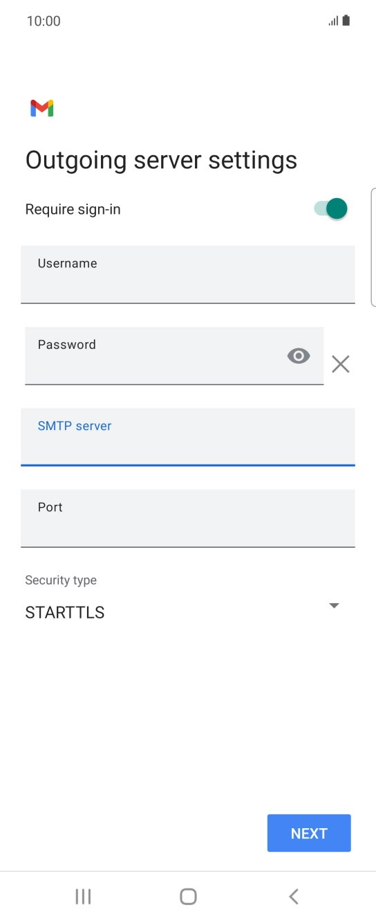 Press the field below 'Port' and key in 25. Press the field below 'Port' and key in 25.