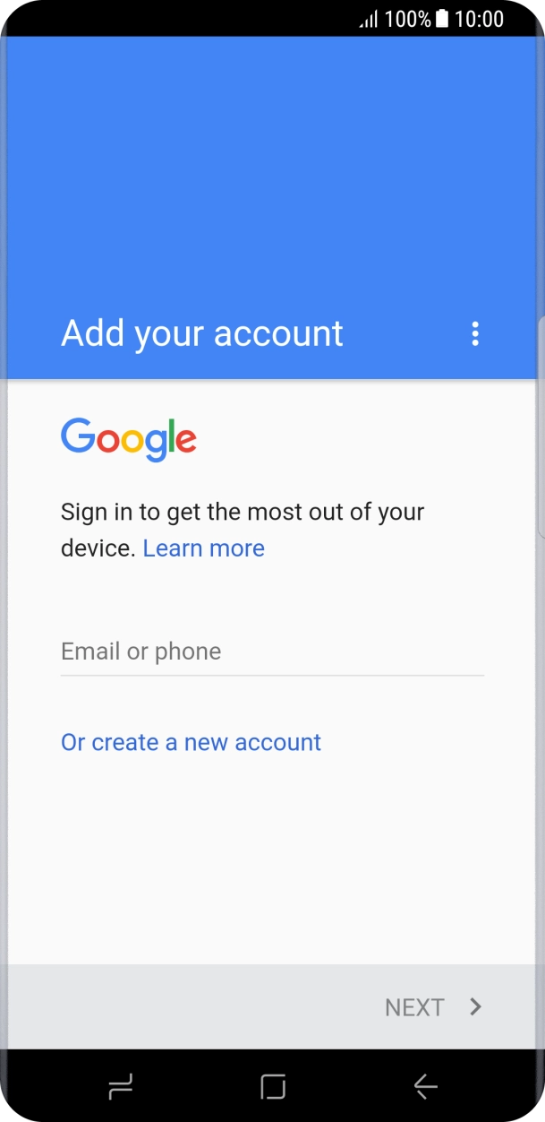 If you don't have a Google account, press Or create a new account and follow the instructions on the screen to create an account.