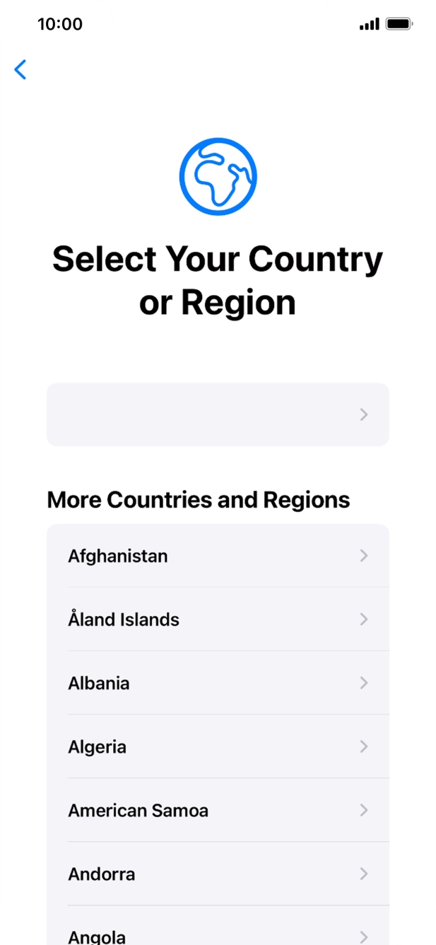 Press the required country or area. Press the required country or area.