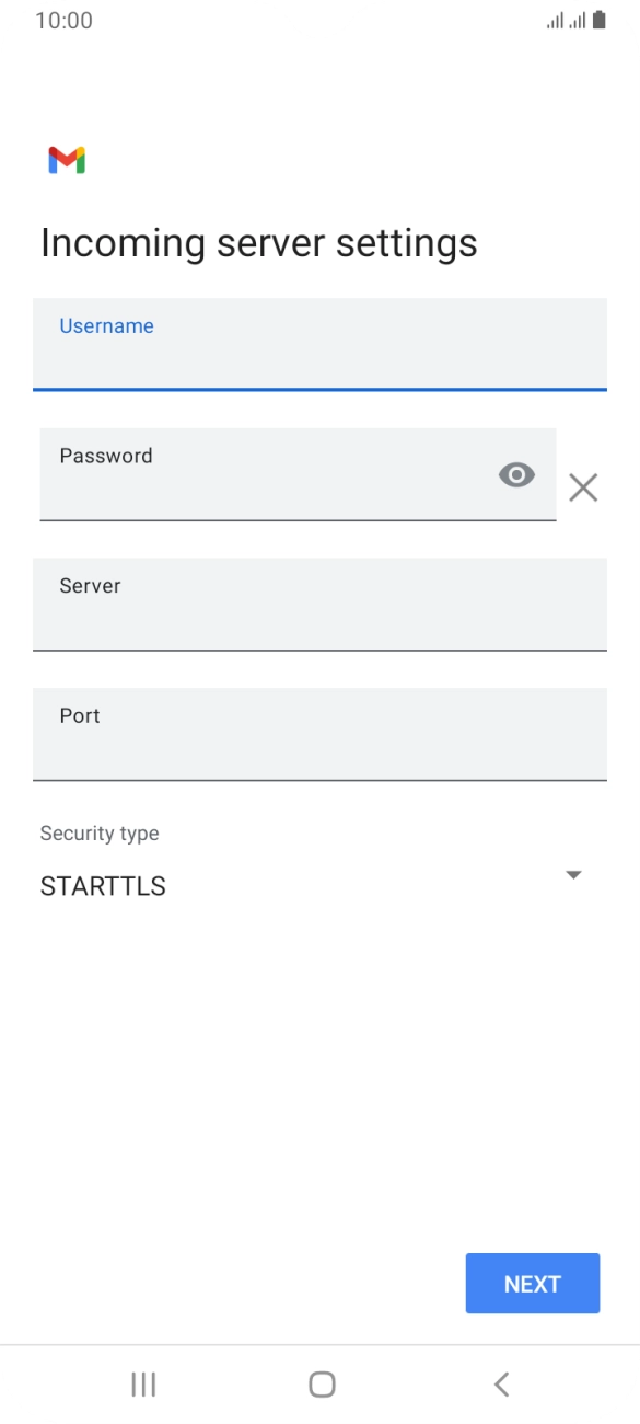 Press the field below 'Server' and key in the name of your email provider's incoming server.