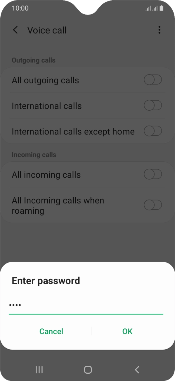 Key in your barring password and press OK.