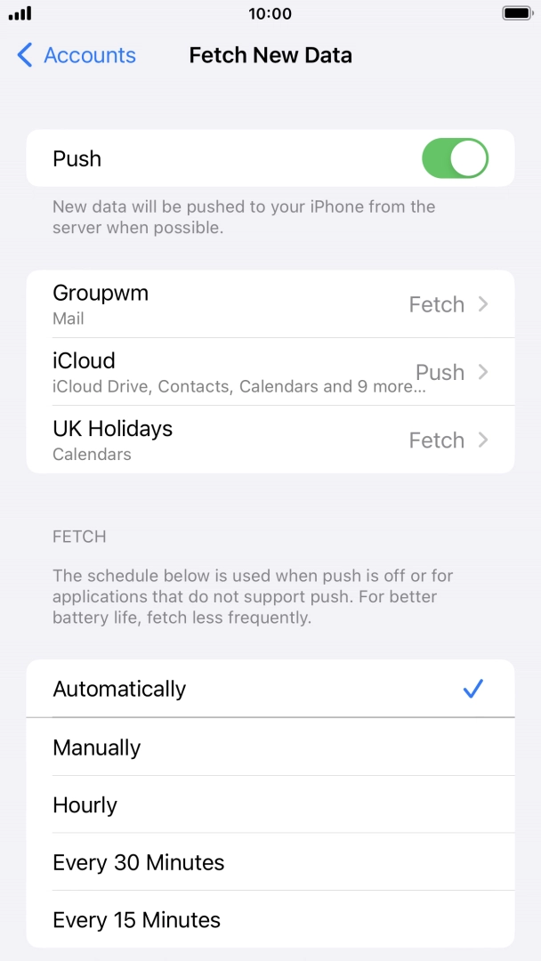 Press the indicator next to 'Push' to turn the function on or off. Press the indicator next to 'Push' to turn the function on or off.