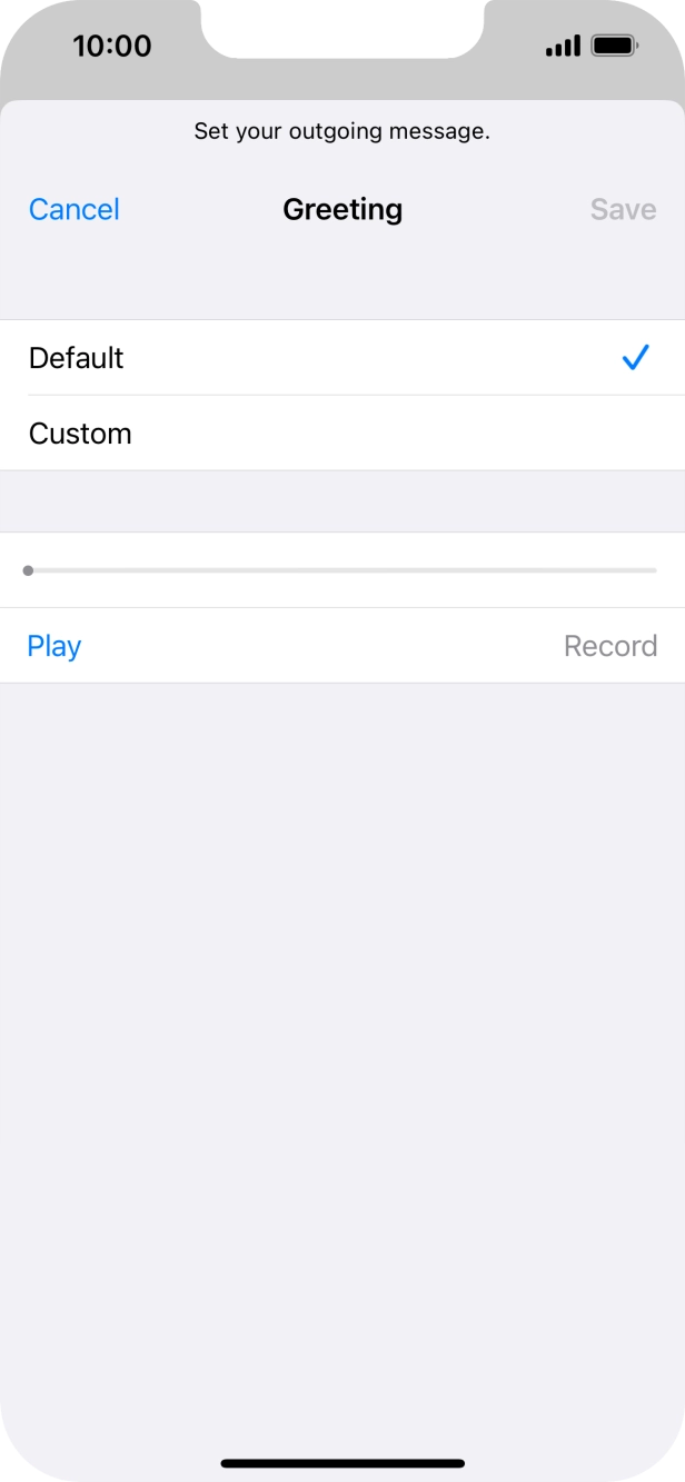 Press Default to select the default greeting. Press Default to select the default greeting.