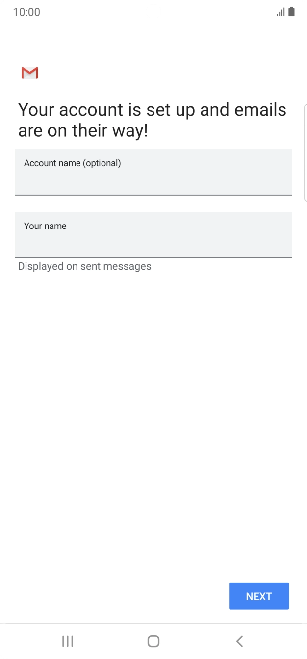 Press the field below 'Account name (optional)' and key in the required name. Press the field below 'Account name (optional)' and key in the required name.