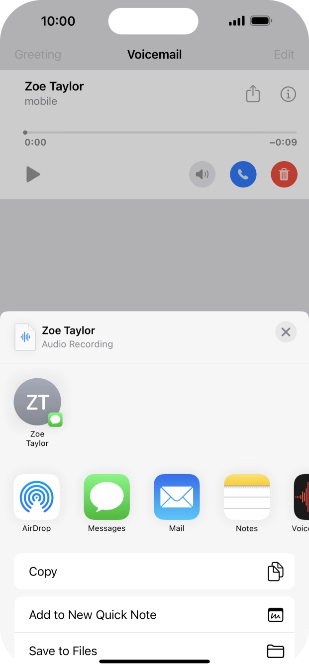 Press the required setting and follow the instructions on the screen to share or save the message.