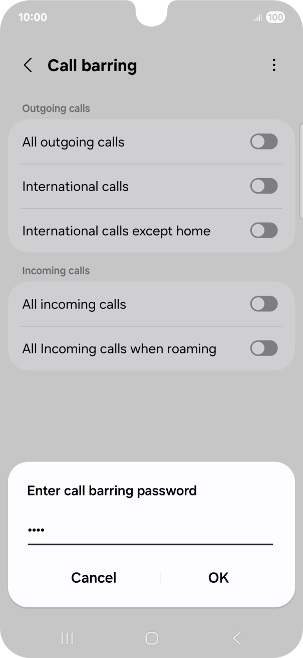 Key in your barring password and press OK.