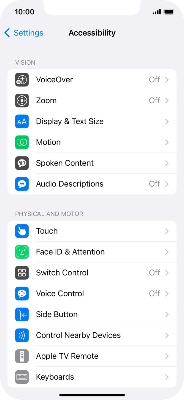 Press the required category below 'VISION' and follow the instructions on the screen to select the required settings.