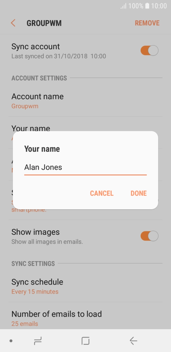 Key in the required sender name and press DONE. Key in the required sender name and press DONE.
