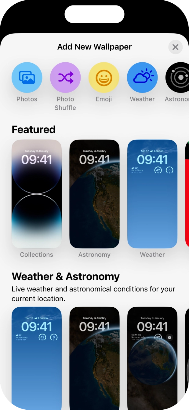 Press the required category and follow the instructions on the screen to select the required background image.