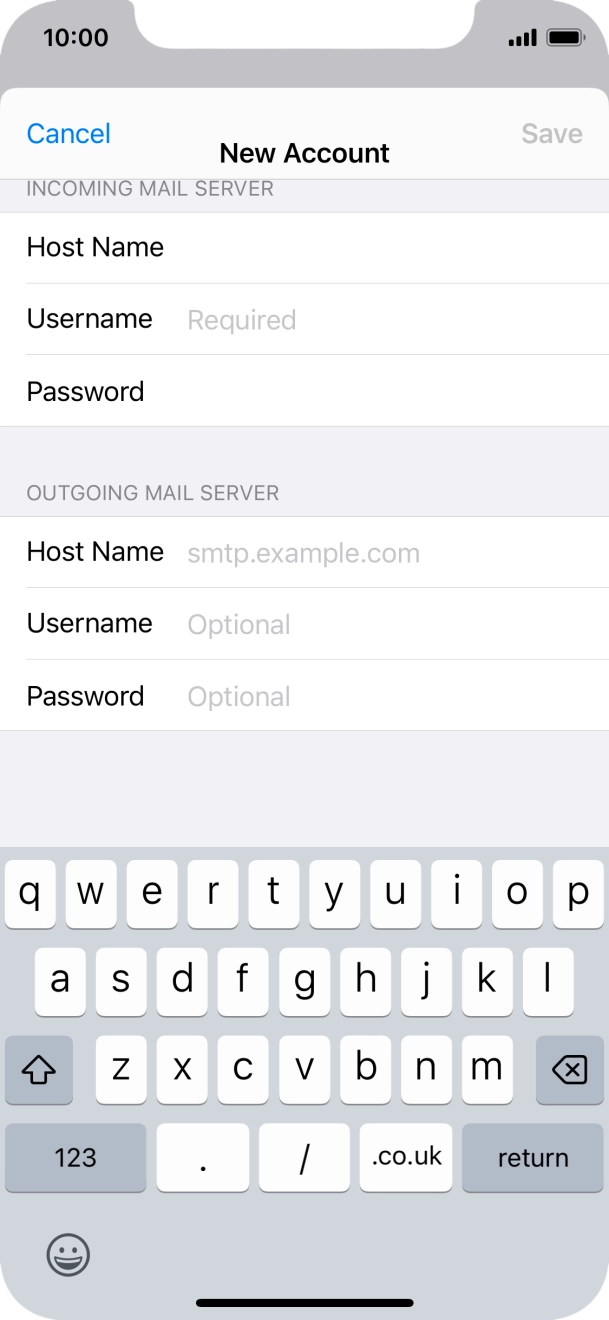 Press Username and key in the username for your email account. Press Username and key in the username for your email account.