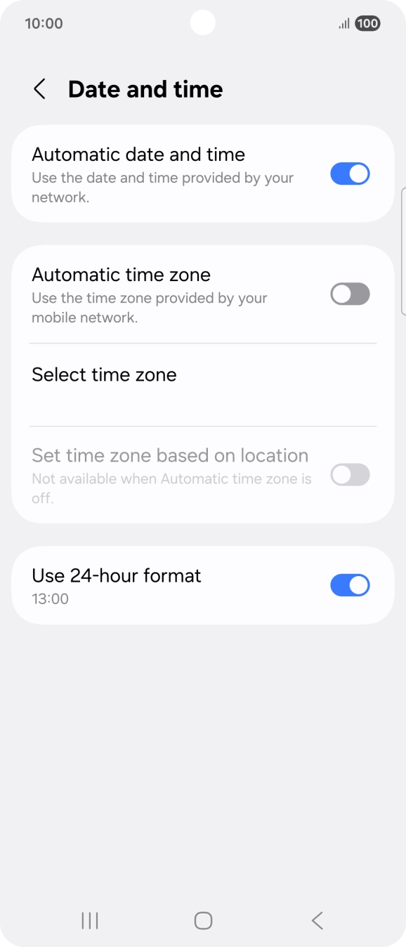 Press the indicator next to 'Automatic time zone' to turn on the function.