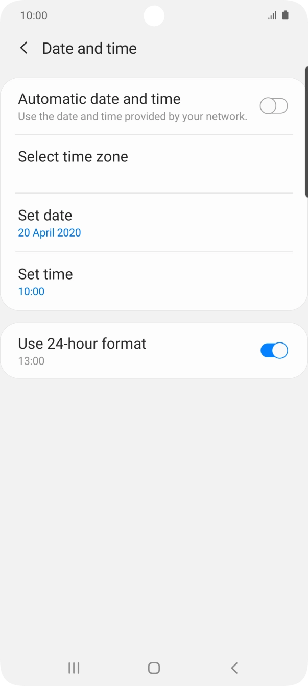 Press the indicator next to 'Automatic date and time' to turn on the function.
