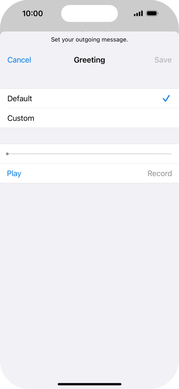 Press Default to select the default greeting. Press Default to select the default greeting.