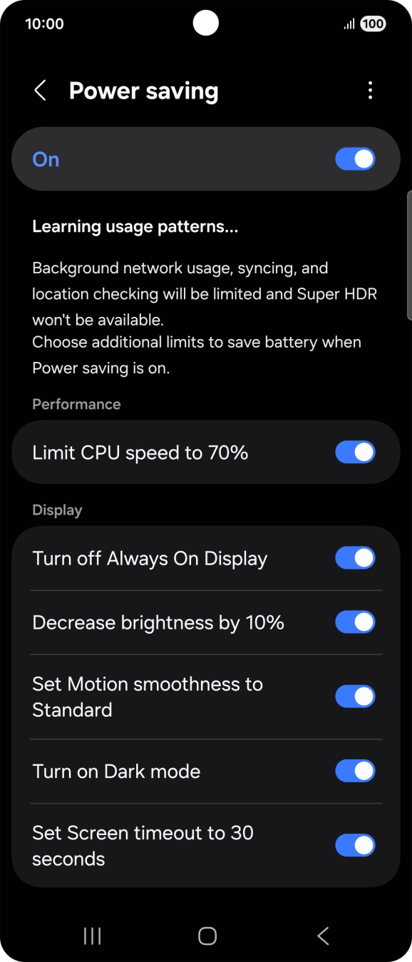 Press the indicators next to the required settings.