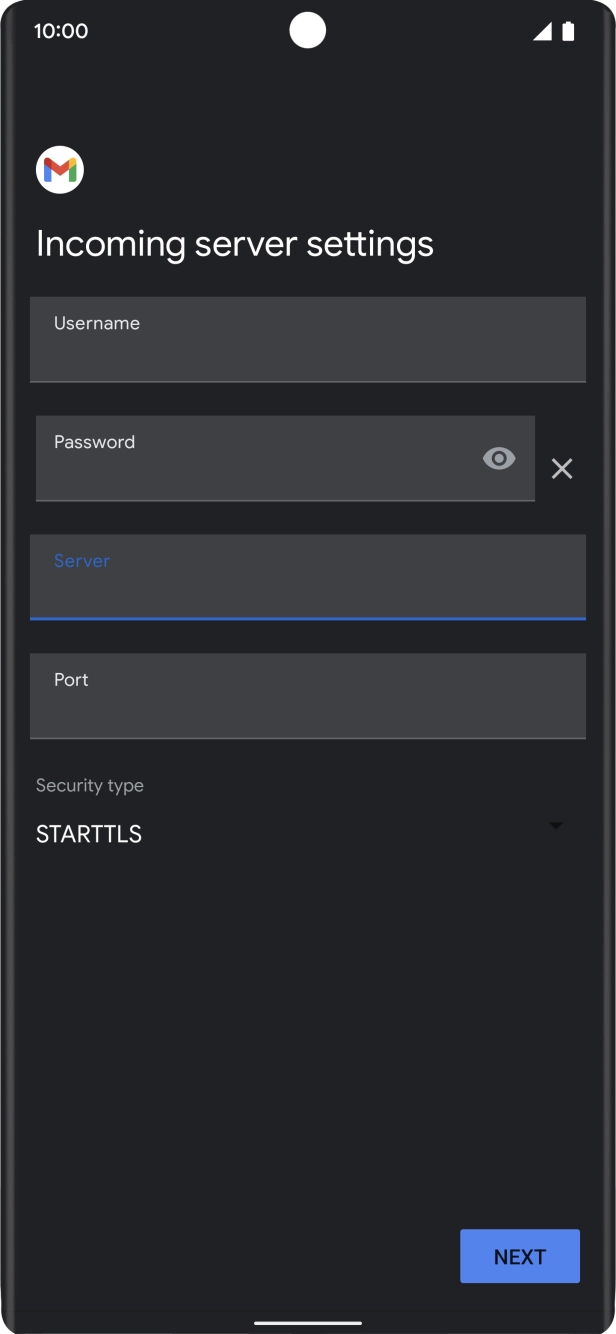 Press the field below 'Port' and key in 143. Press the field below 'Port' and key in 143.