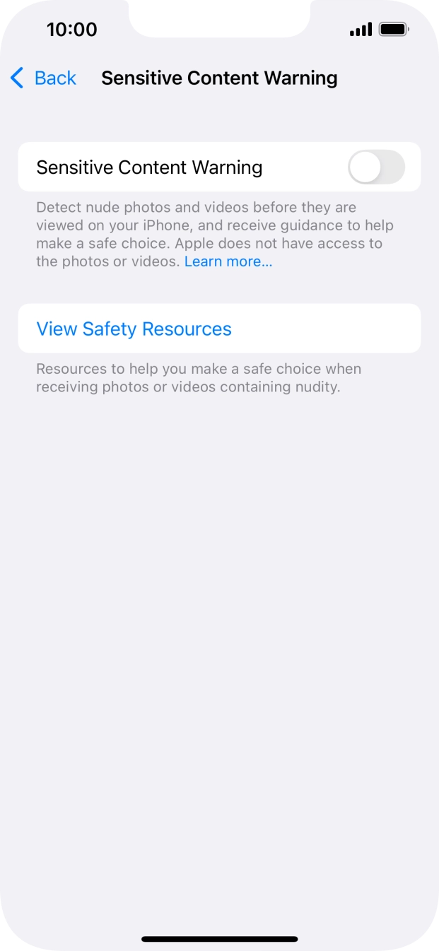 Press the indicator next to 'Sensitive Content Warning' to turn the function on or off.