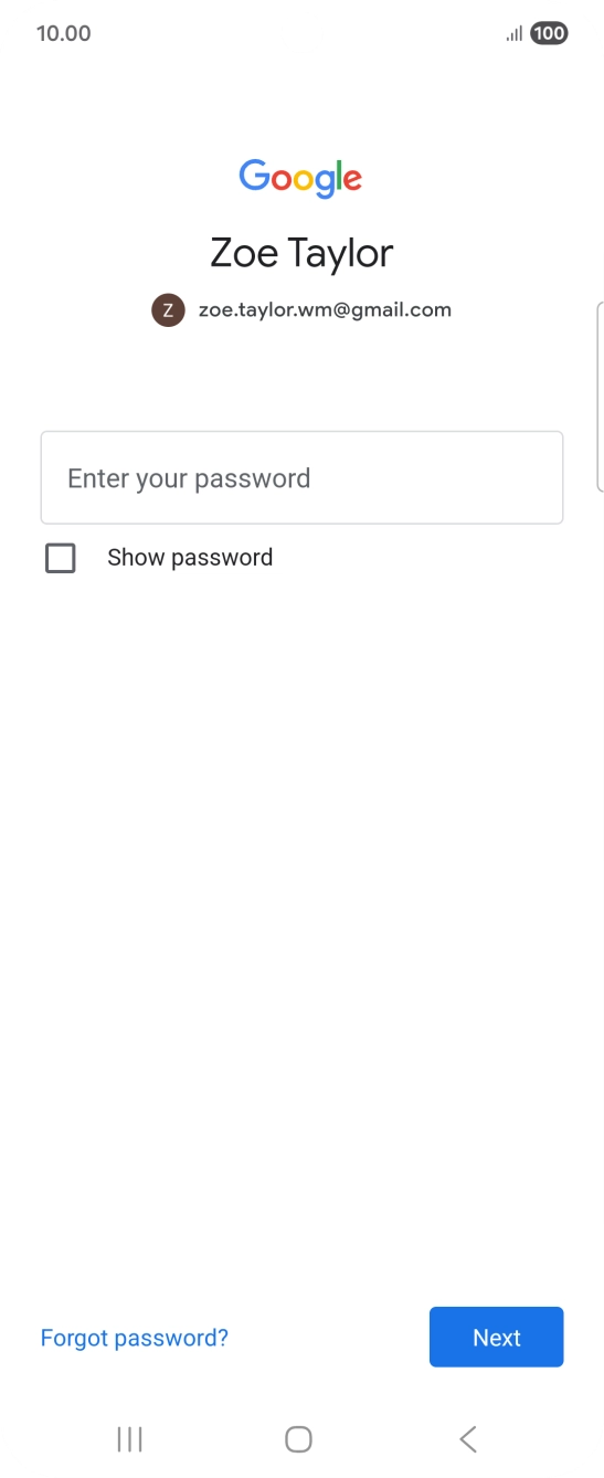 Press Enter your password and key in the password for your Google account.