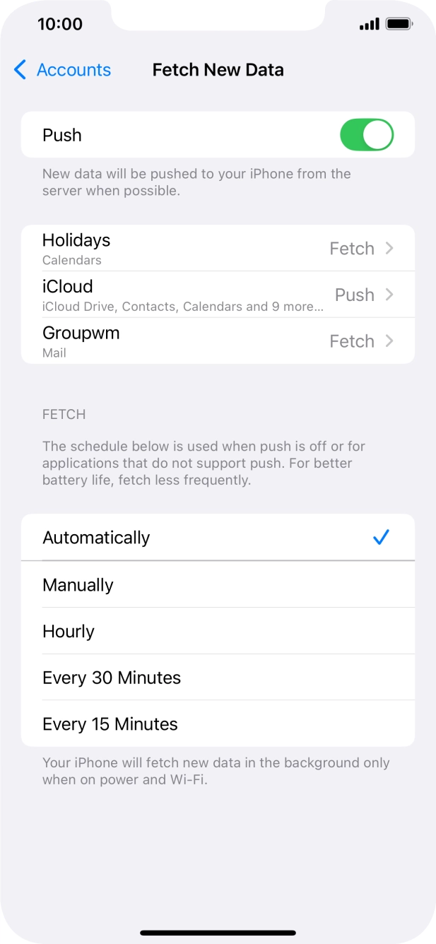 Press the indicator next to 'Push' to turn the function on or off. Press the indicator next to 'Push' to turn the function on or off.