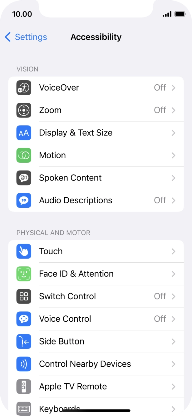 Press the required category below 'VISION' and follow the instructions on the screen to select the required settings.