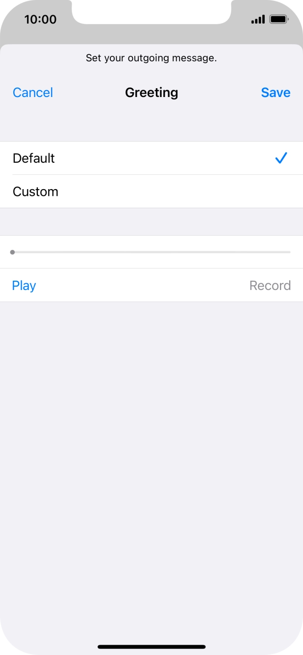 Press Default to select the default greeting. Press Default to select the default greeting.