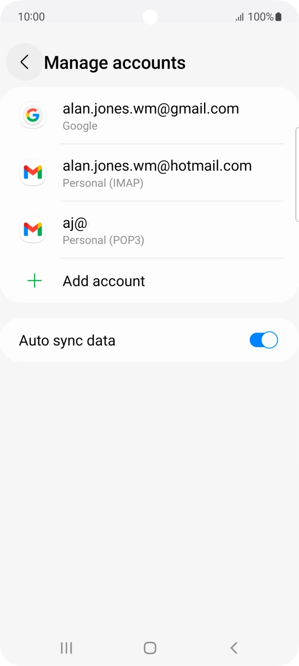 Press the indicator next to 'Auto sync data' to turn the function on or off. Press the indicator next to 'Auto sync data' to turn the function on or off.