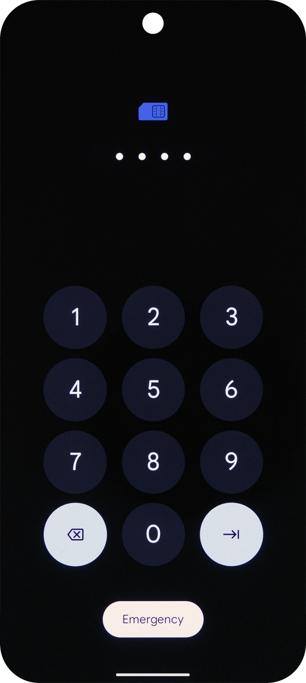 Key in your SIM PIN and press arrow right. The default SIM PIN is 0000.