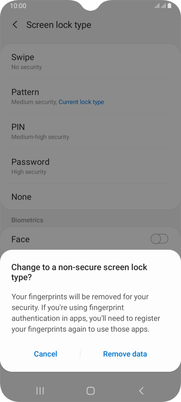 Press Remove data. Press Remove data.