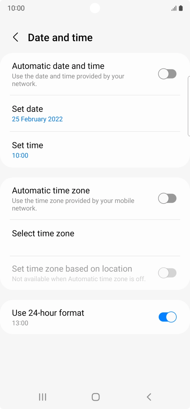 Press the indicator next to 'Automatic date and time' to turn on the function.