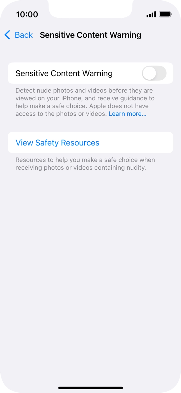 Press the indicator next to 'Sensitive Content Warning' to turn the function on or off.