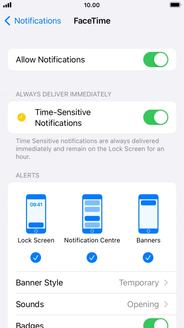 Press the indicator next to 'Allow Notifications' to turn notifications for the selected application on or off. Press the indicator next to 'Allow Notifications' to turn notifications for the selected application on or off.