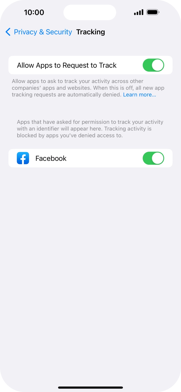 Press the indicator next to 'Allow Apps to Request to Track' to turn the function on or off.