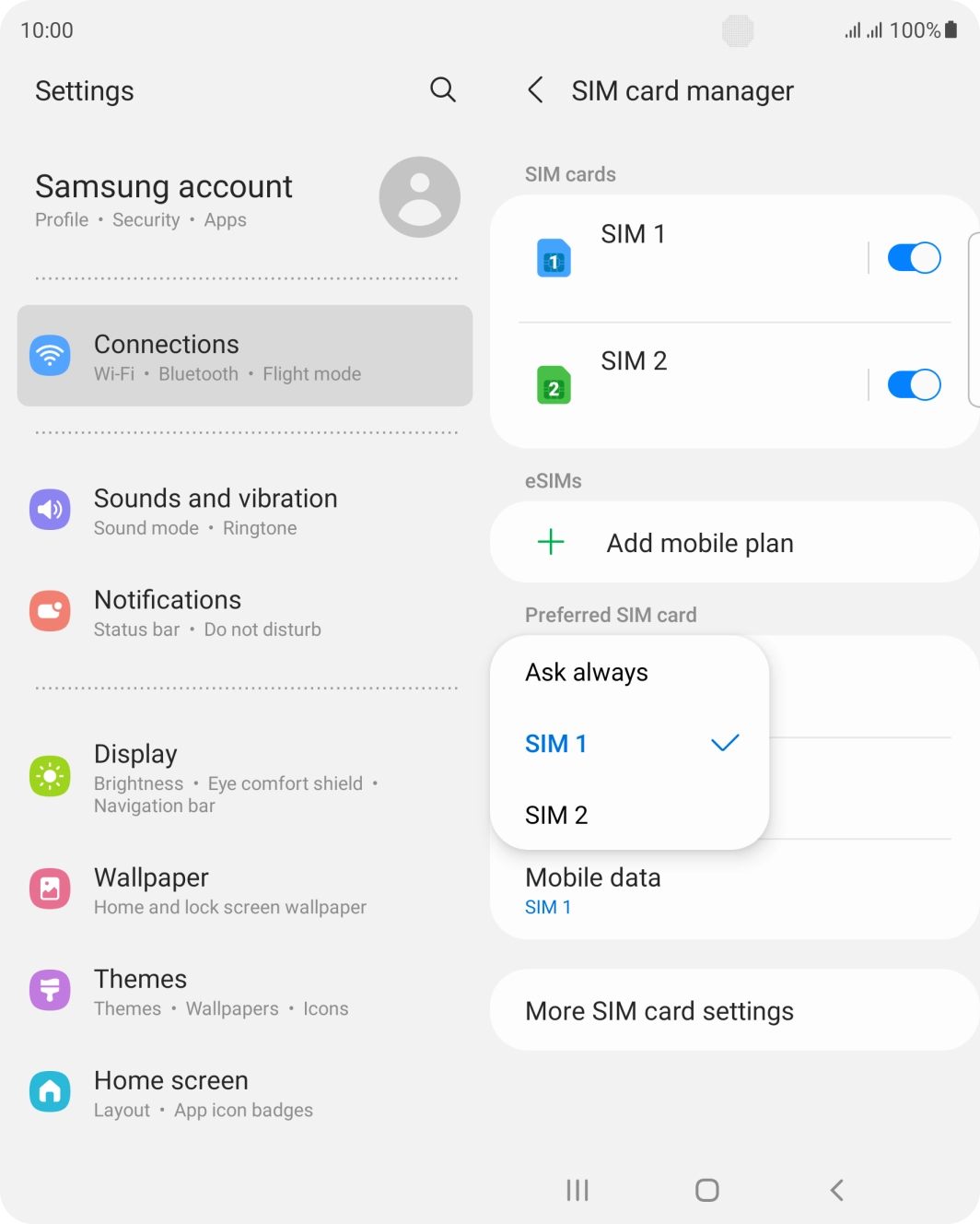 Press the required setting.
