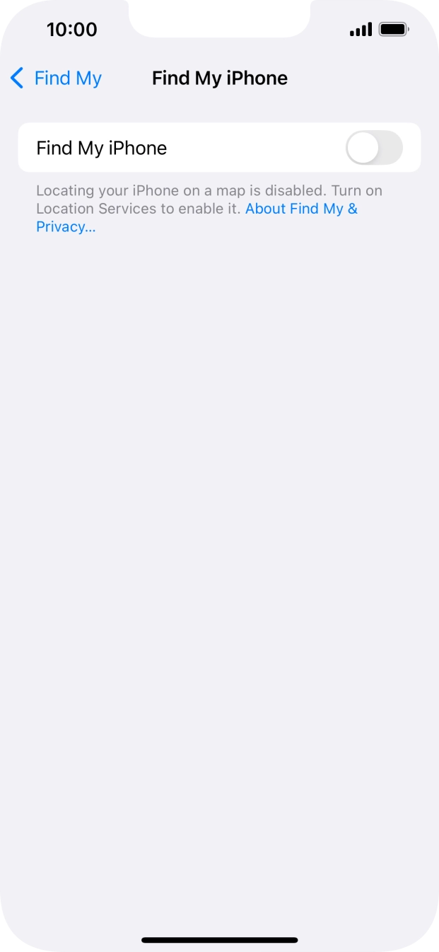 Press the indicator next to 'Find My iPhone' to turn on the function. Press the indicator next to 'Find My iPhone' to turn on the function.