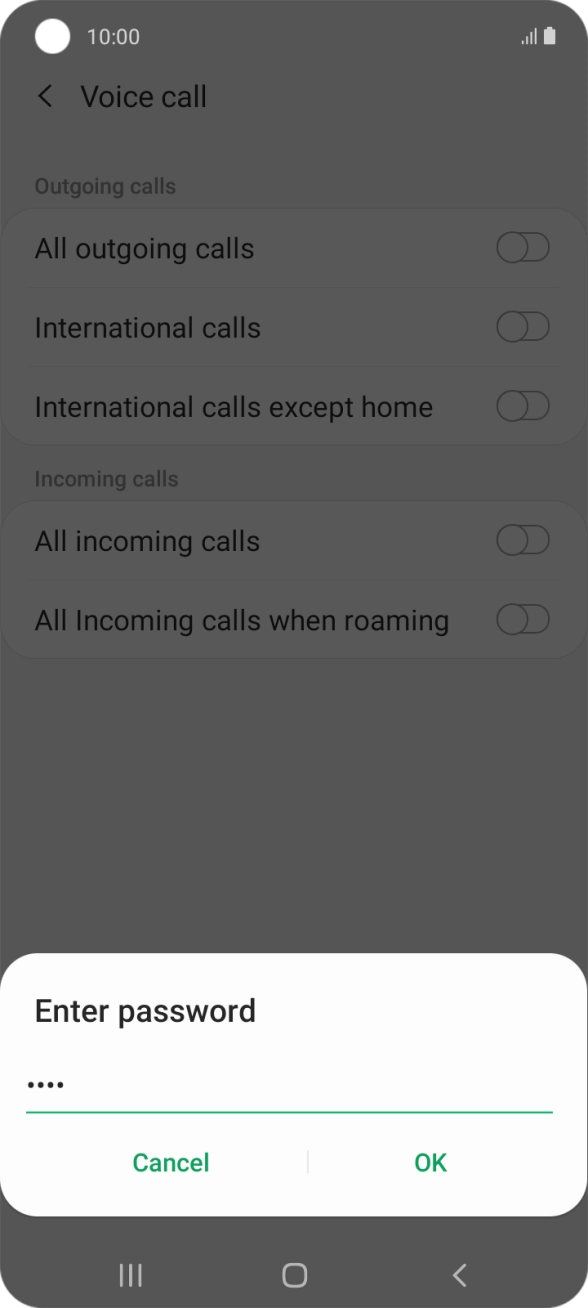 Key in your barring password and press OK.