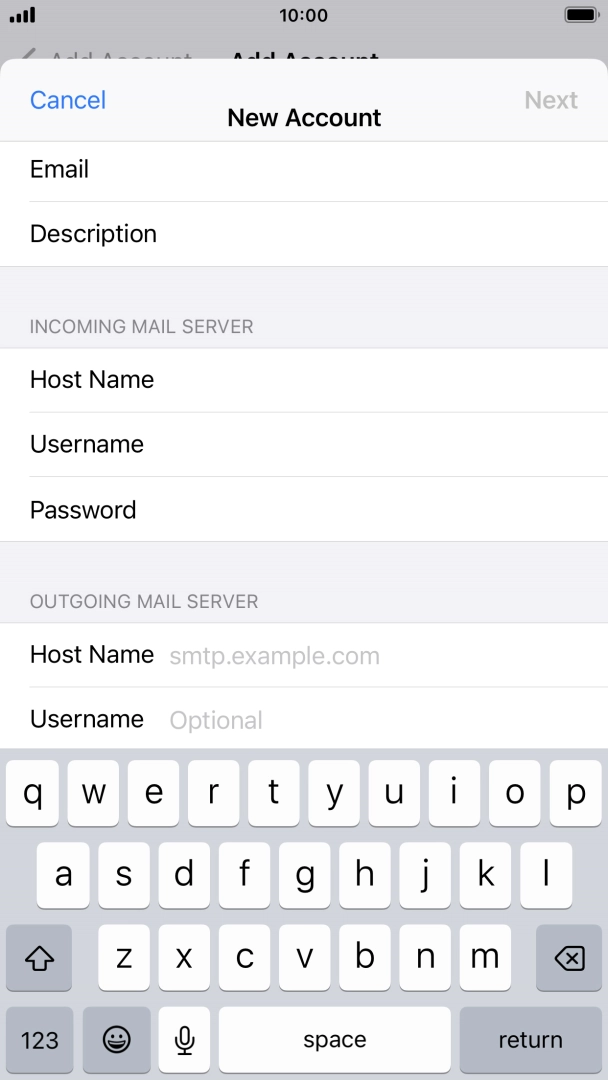 Press Host Name and key in the name of your email provider's outgoing server. Press Host Name and key in the name of your email provider's outgoing server.