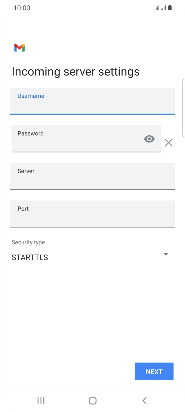 Press the field below 'Server' and key in the name of your email provider's incoming server.