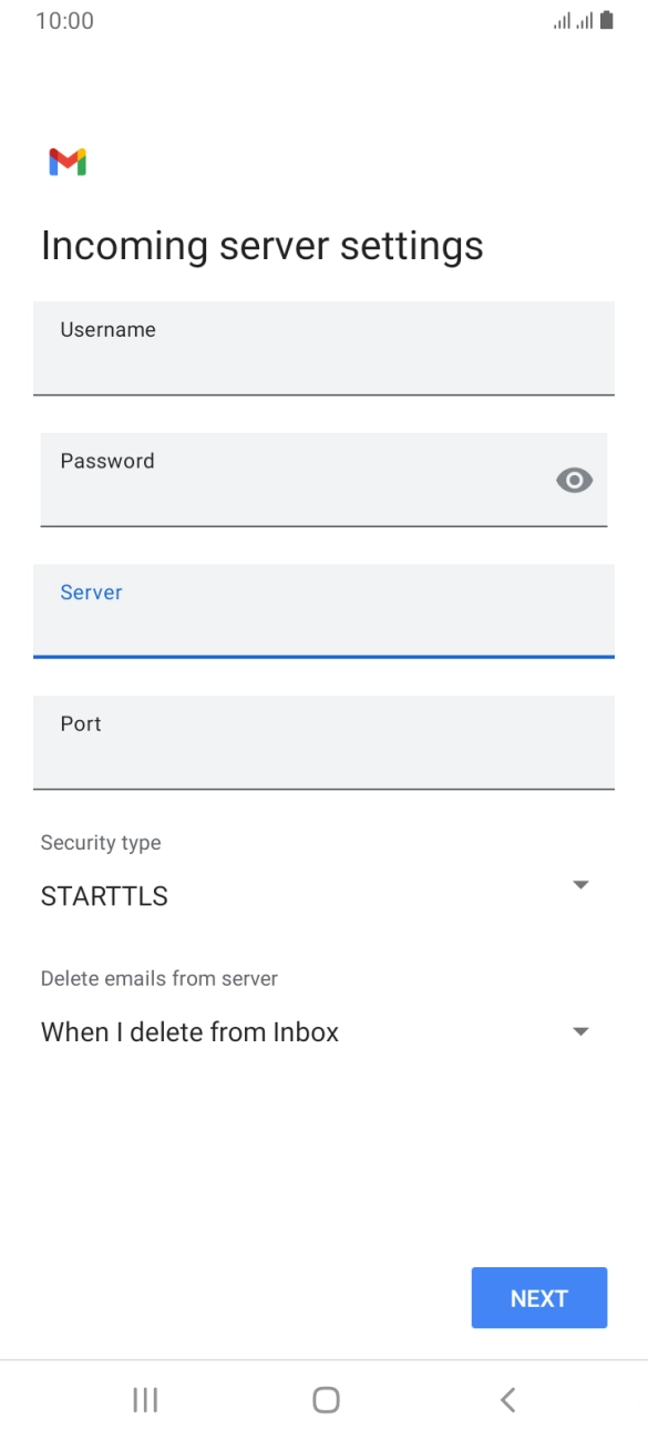 Press the field below 'Port' and key in 110. Press the field below 'Port' and key in 110.