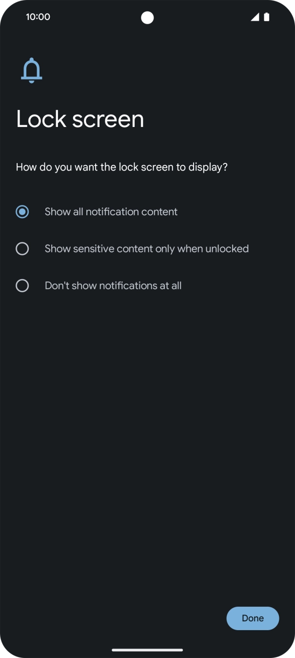 Press the required setting. Press the required setting.