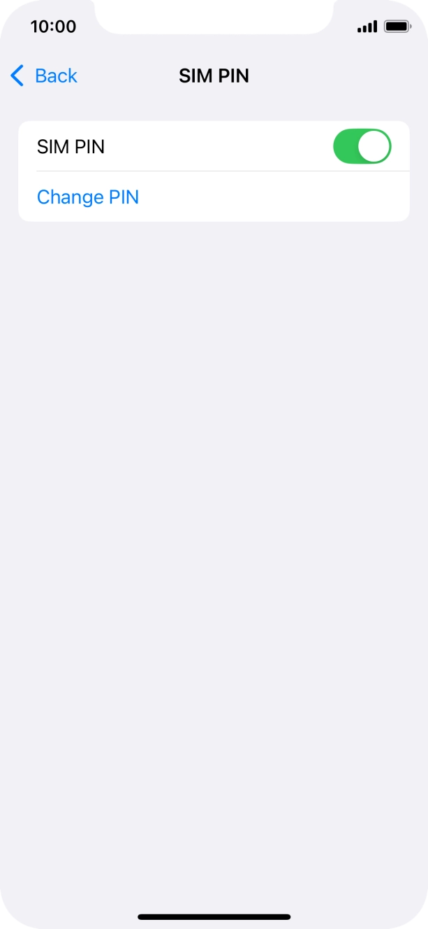 Press the indicator next to 'SIM PIN' to turn the function on or off.
