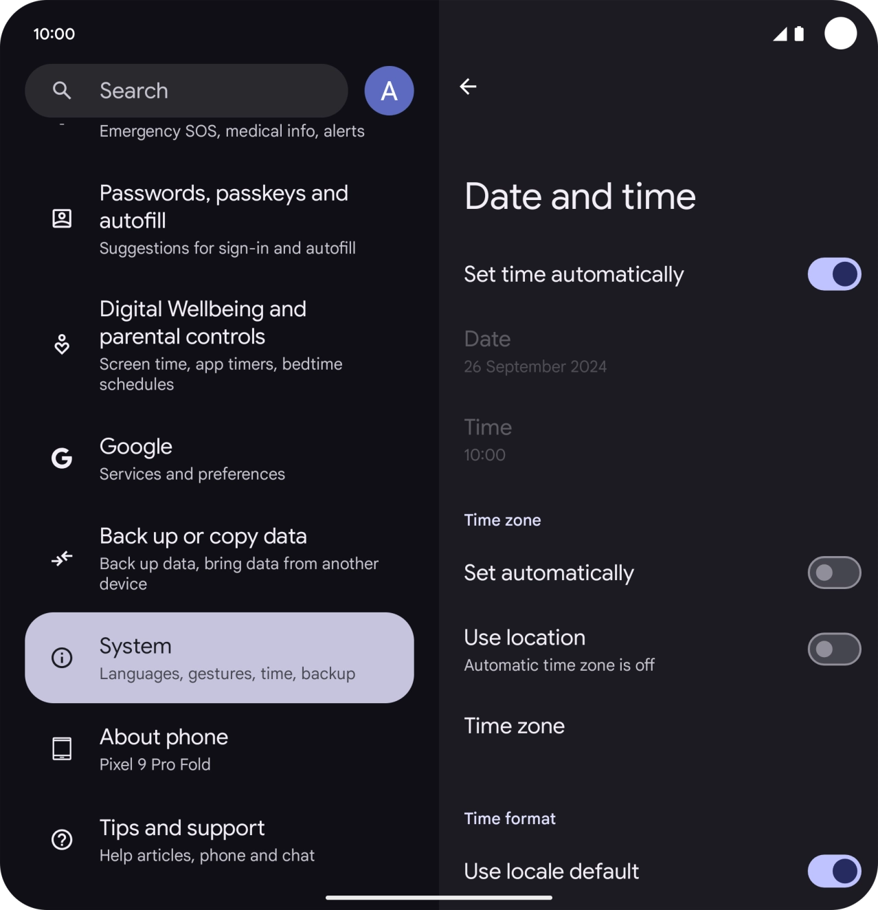 Press the indicator next to 'Set automatically' to turn on the function.