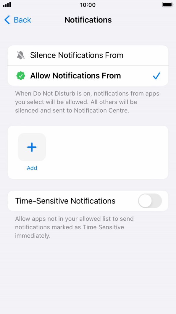 Press the indicator next to 'Time-Sensitive Notifications' to turn display of timed notifications on or off when Do Not Disturb is turned on.