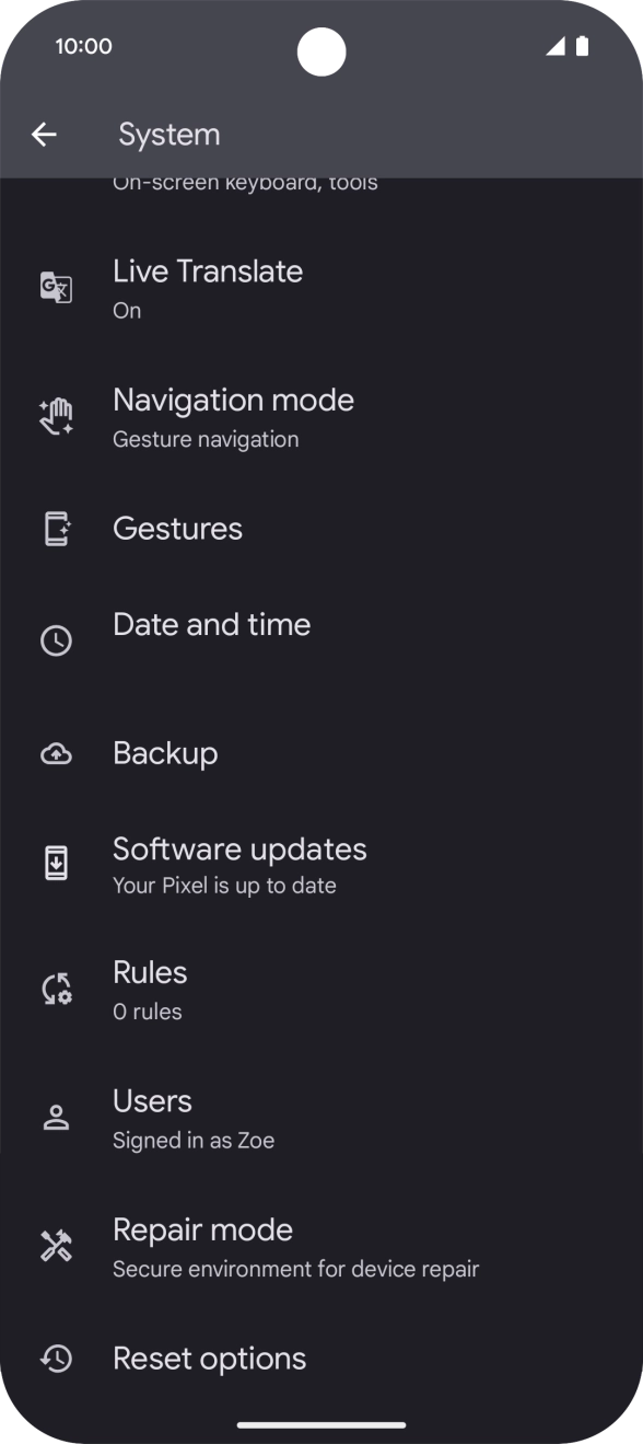 Press Reset options.