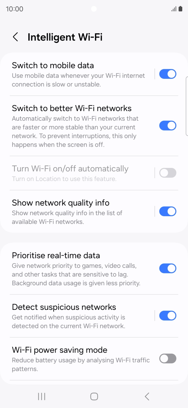 Press the indicator next to 'Switch to mobile data' to turn the function on or off. Press the indicator next to 'Switch to mobile data' to turn the function on or off.