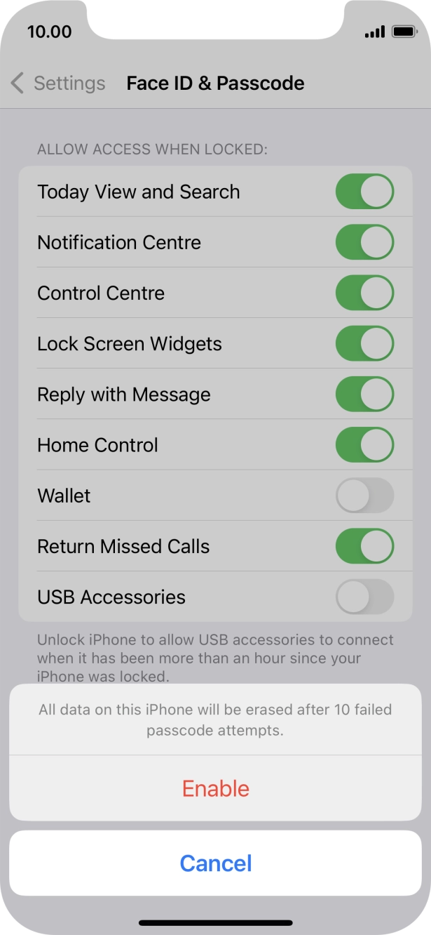 If you turn on the function, press Enable. If you turn on the function, press Enable.